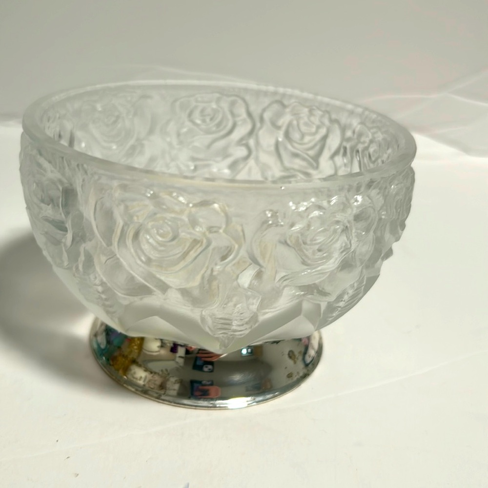 William Adam’s Italian silver plated frosted satin glass roses bowl